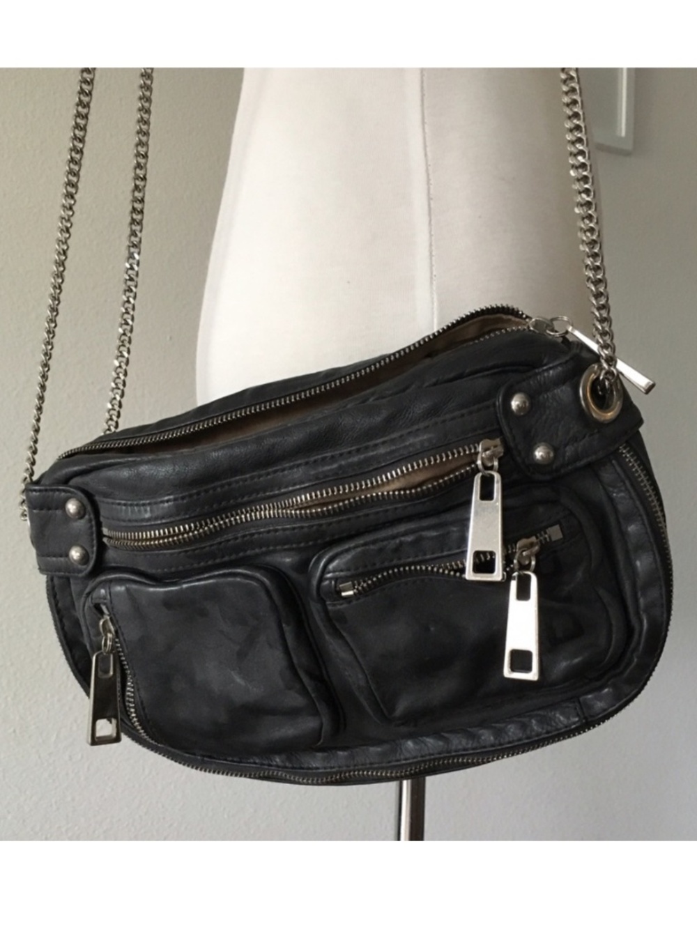 Steven by Steven Madden Camera Crossbody Genuine Leather Black Bag